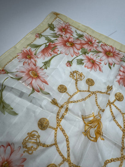 Vintage Dior Floral Scarf Baroque White cream Rose