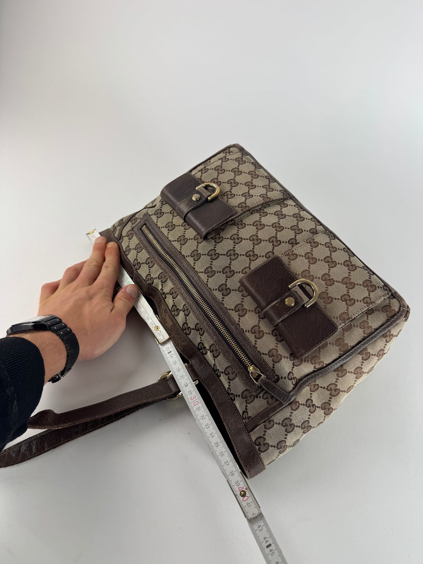 Vintage Gucci Monogram Handbag Beige Brown
