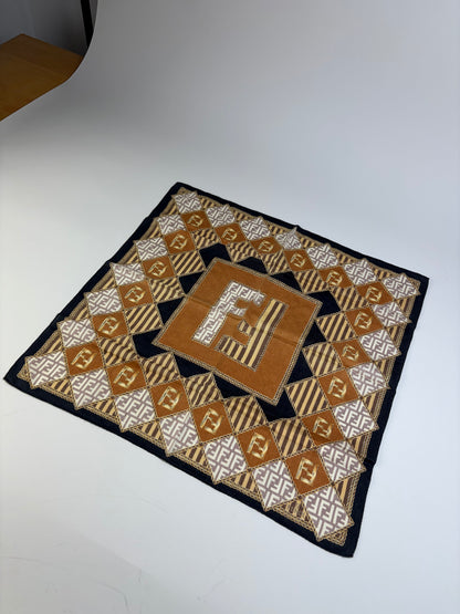 Vintage Fendi FF Monogram Silk Scarf Rust Cream Navy