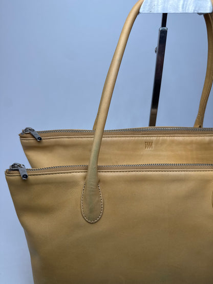 Vintage Issey Miyake Leather Handbag Yellow Beige
