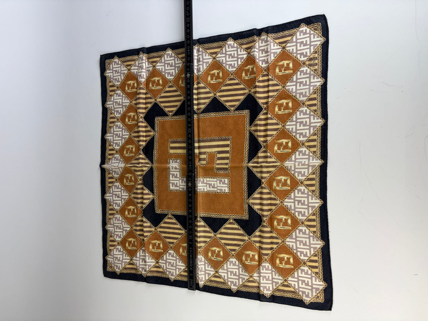 Vintage Fendi FF Monogram Silk Scarf Rust Cream Navy