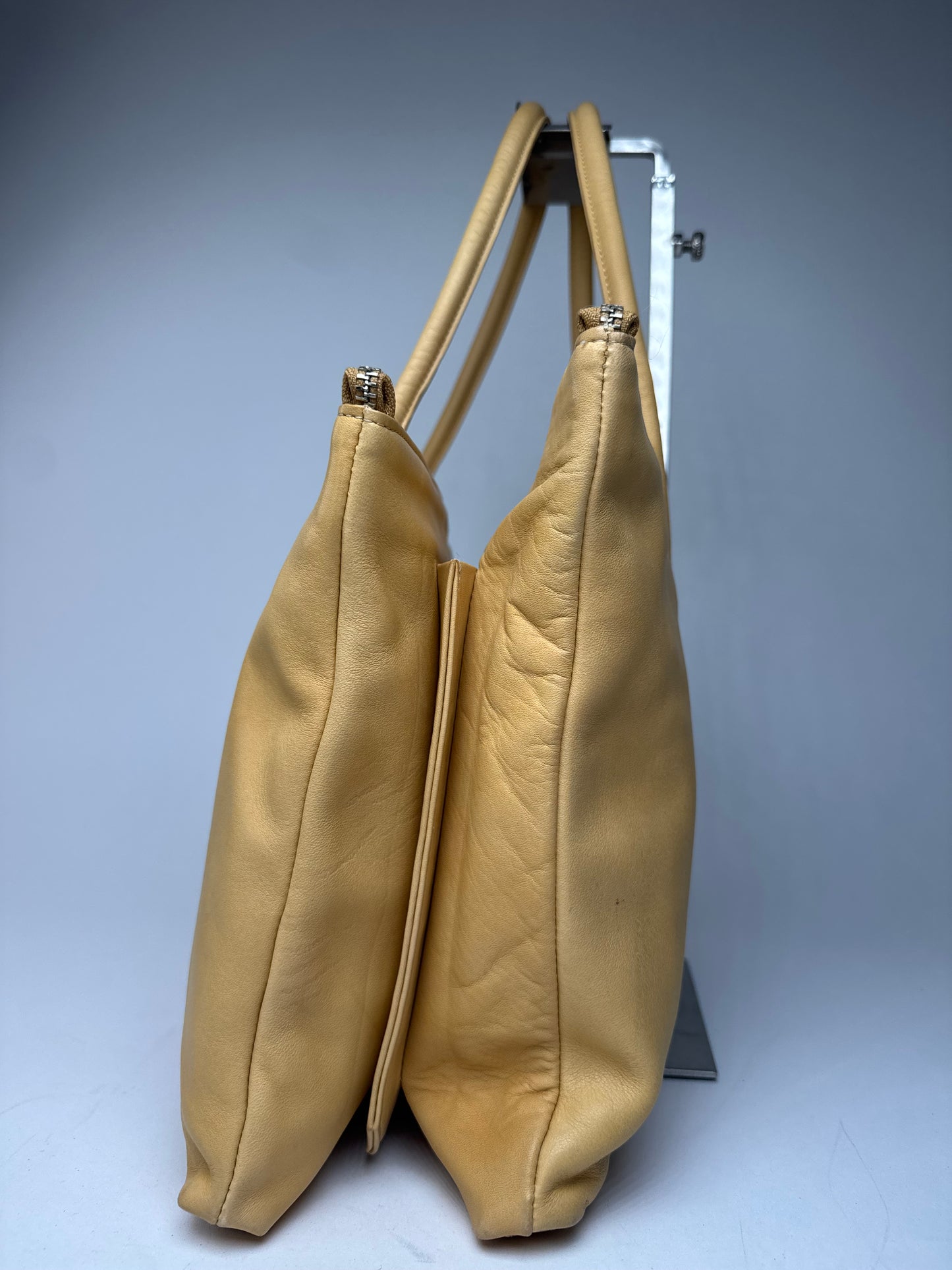 Vintage Issey Miyake Leather Handbag Yellow Beige