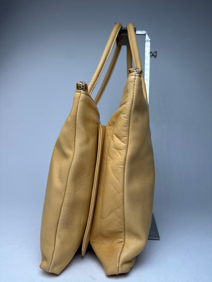 Vintage Issey Miyake Leather Handbag Yellow Beige