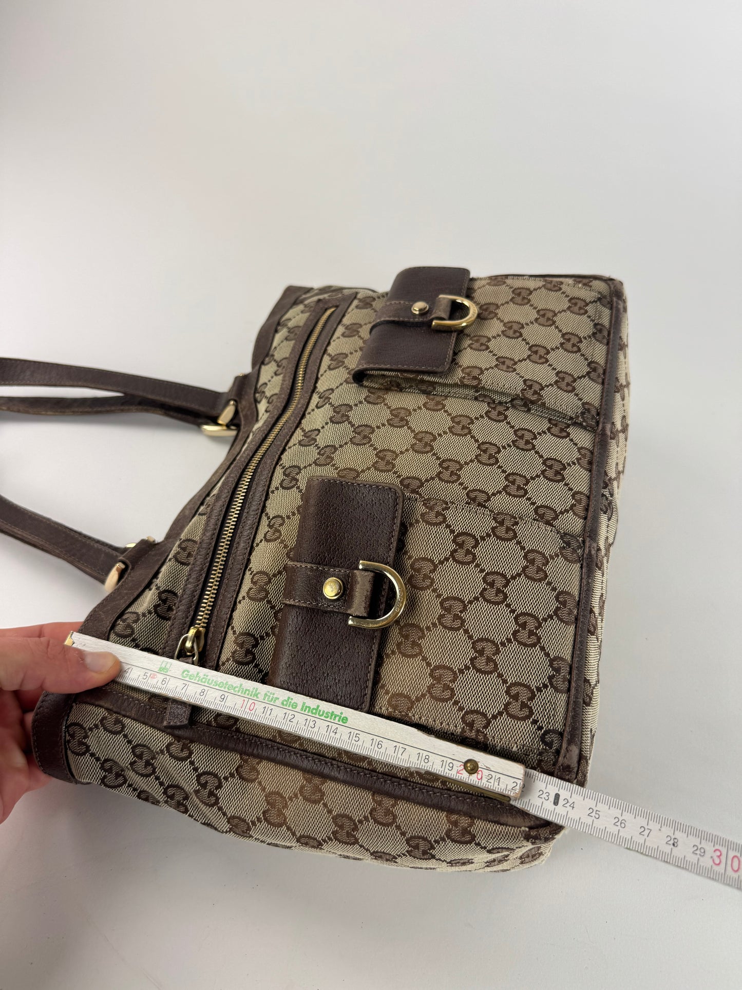 Vintage Gucci Monogram Handbag Beige Brown