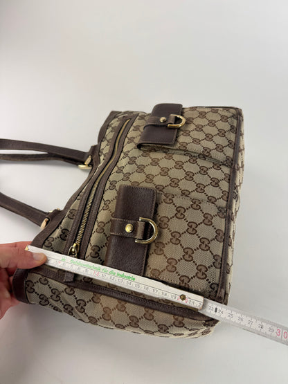 Vintage Gucci Monogram Handbag Beige Brown