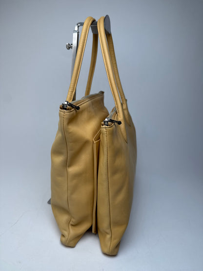 Vintage Issey Miyake Leather Handbag Yellow Beige