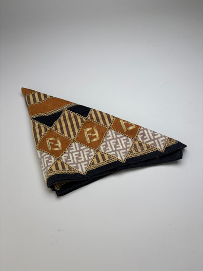 Vintage Fendi FF Monogram Silk Scarf Rust Cream Navy