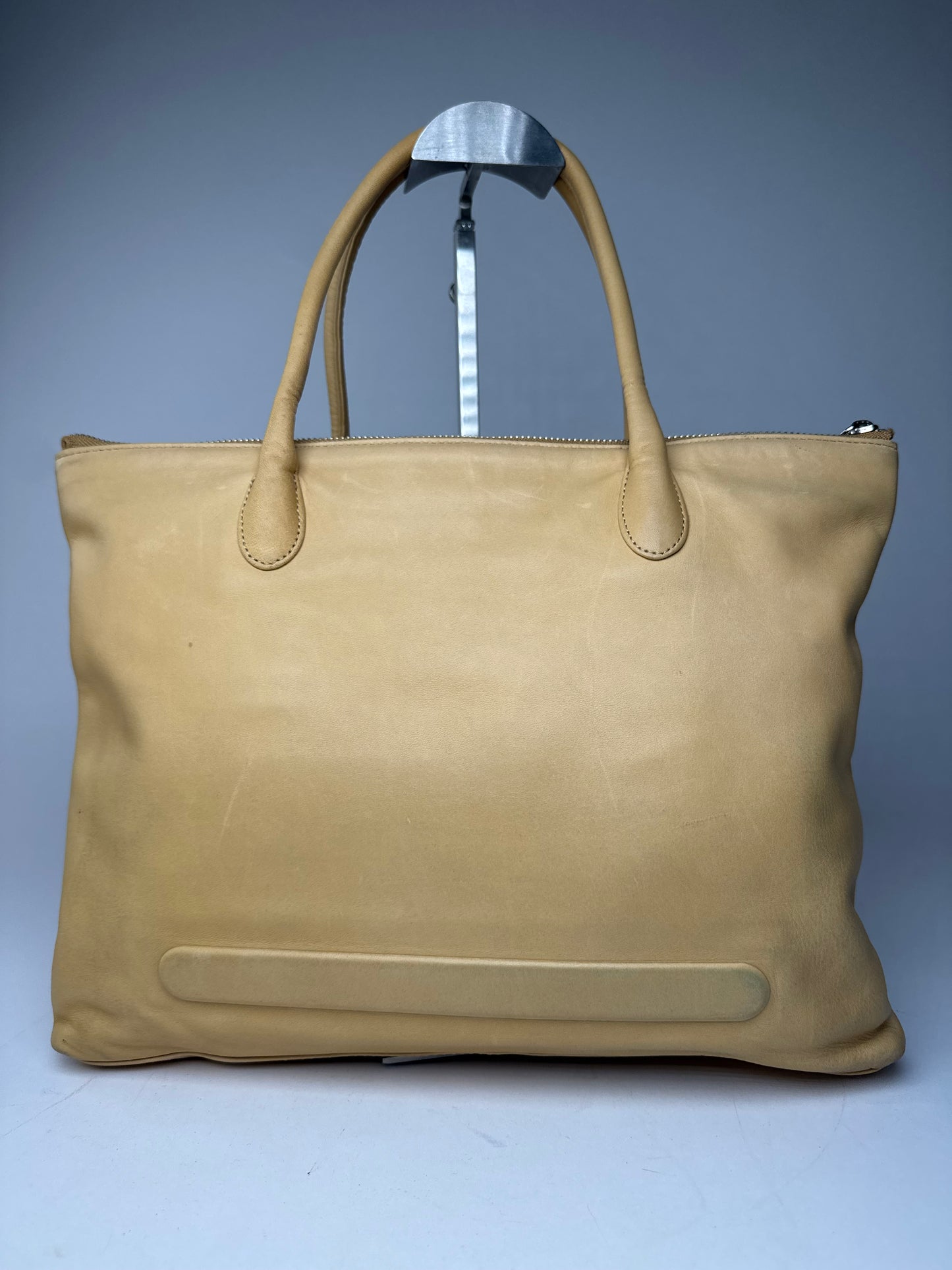 Vintage Issey Miyake Leather Handbag Yellow Beige