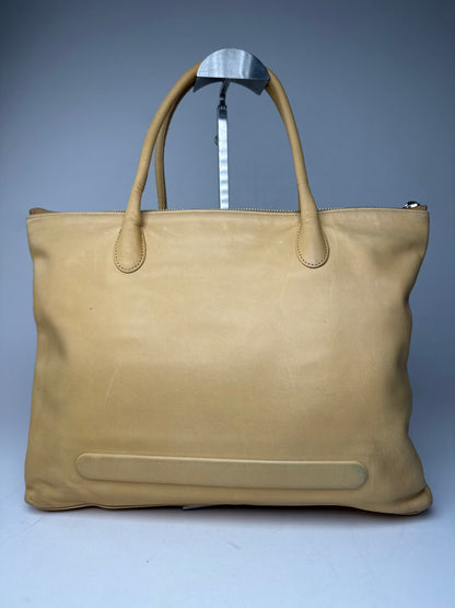 Vintage Issey Miyake Leather Handbag Yellow Beige
