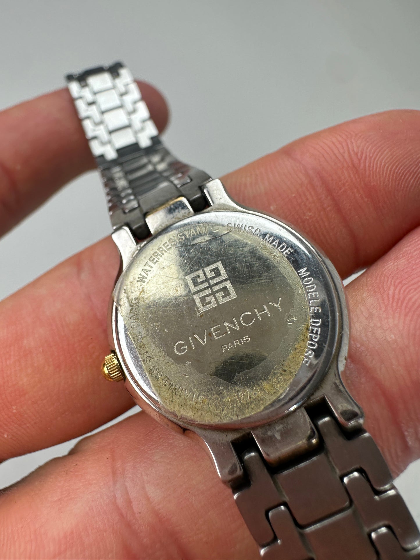 Vintage Givenchy Bracelet Watch Stainless Steel Gold-Tone Accents