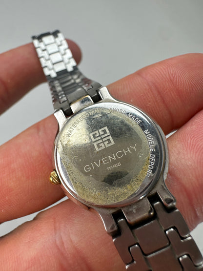 Vintage Givenchy Bracelet Watch Stainless Steel Gold-Tone Accents