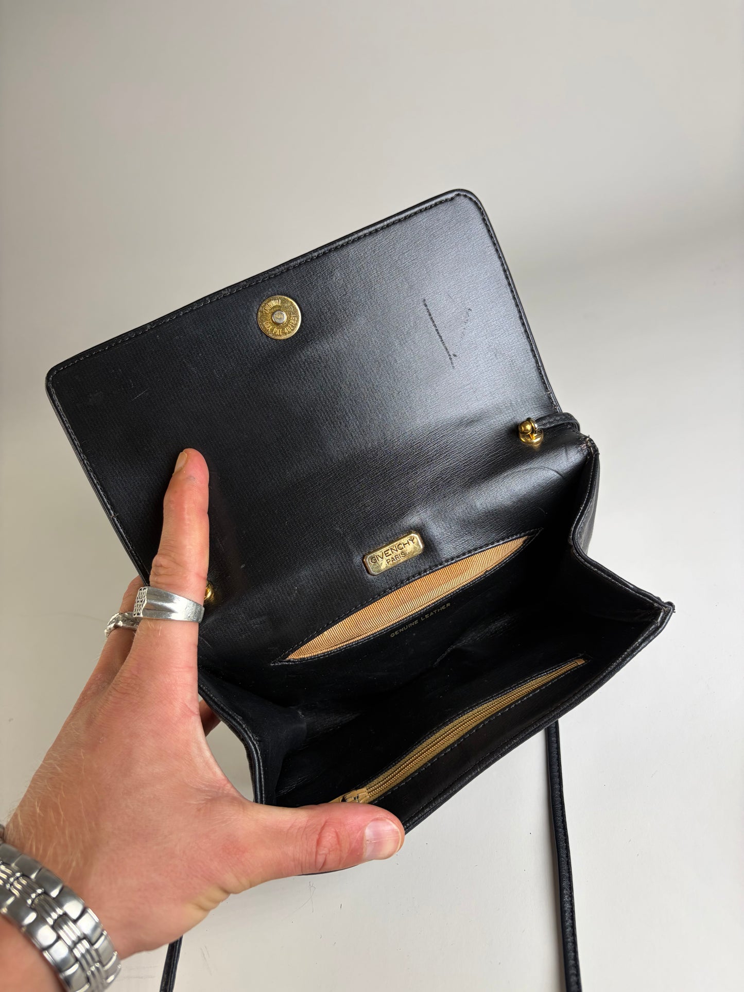 Vintage Givenchy Leather Shoulder Bag Black Gold