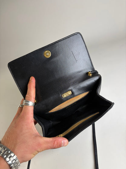 Vintage Givenchy Leather Shoulder Bag Black Gold