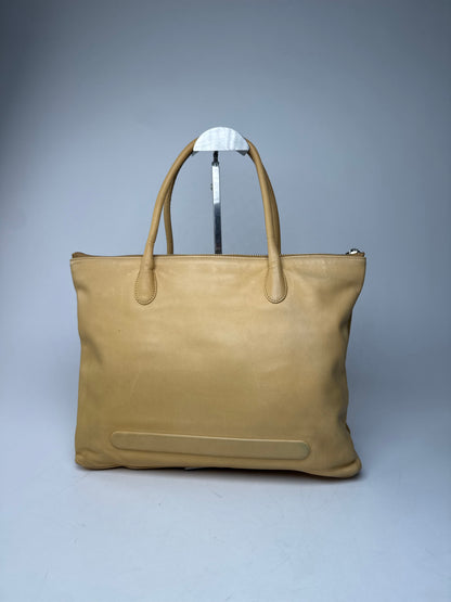 Vintage Issey Miyake Leather Handbag Yellow Beige