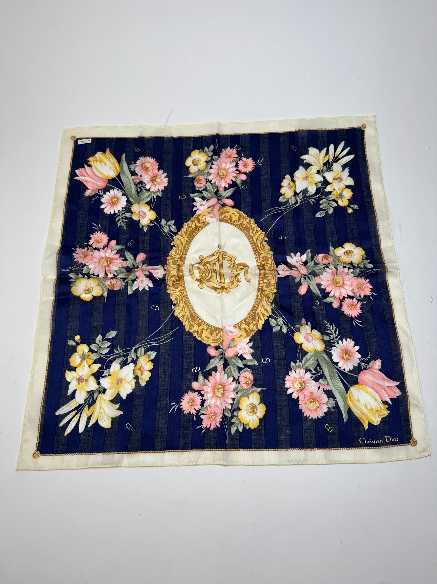 Vintage Dior Scarf Floral Navy