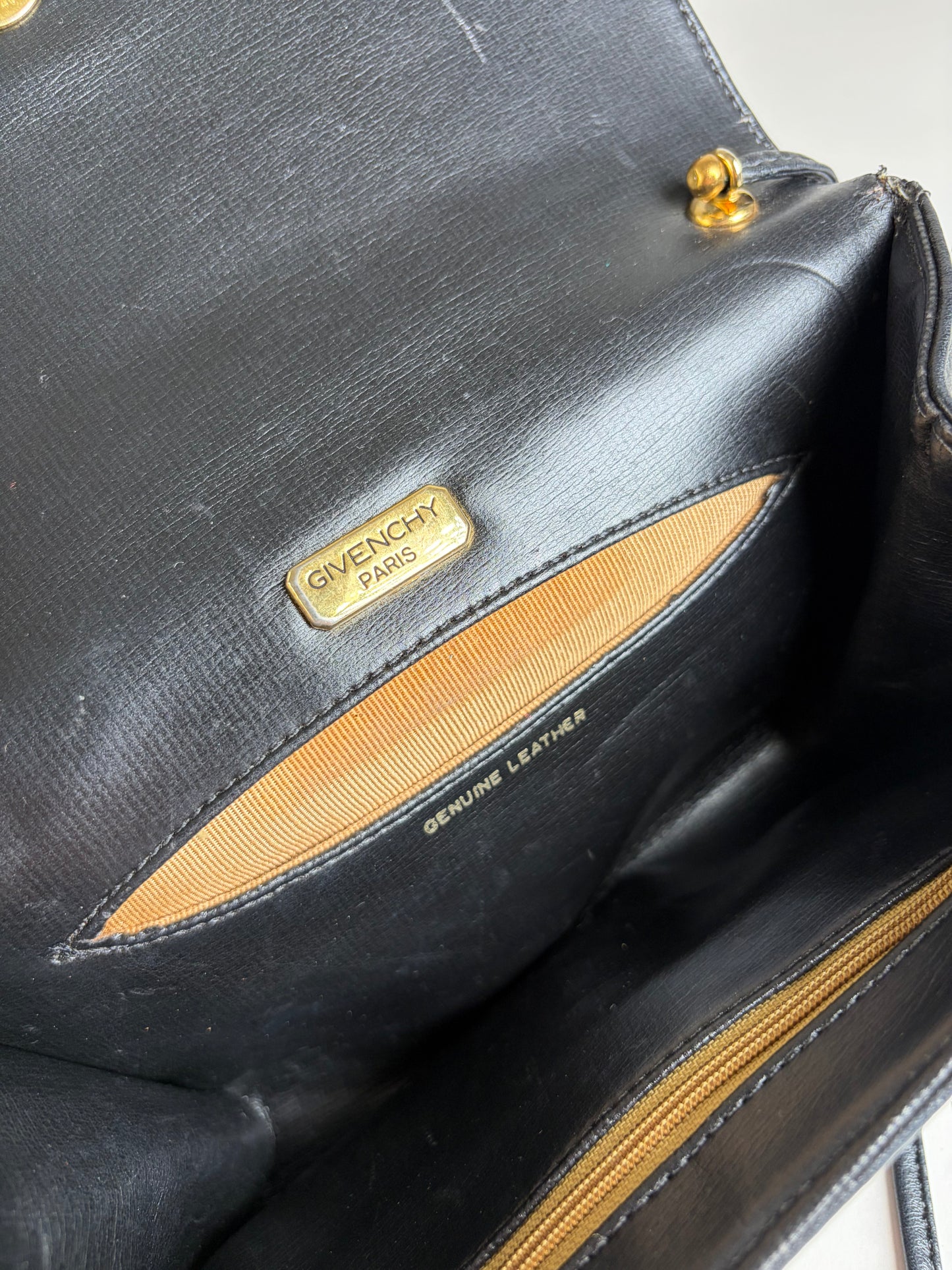 Vintage Givenchy Leather Shoulder Bag Black Gold
