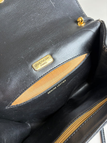 Vintage Givenchy Leather Shoulder Bag Black Gold