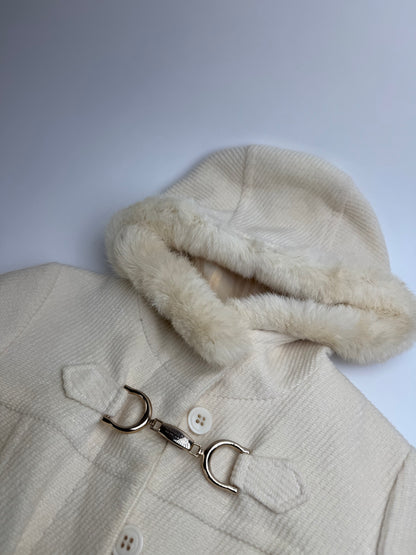 Vintage Burberry Wool Fur Coat Beige White M