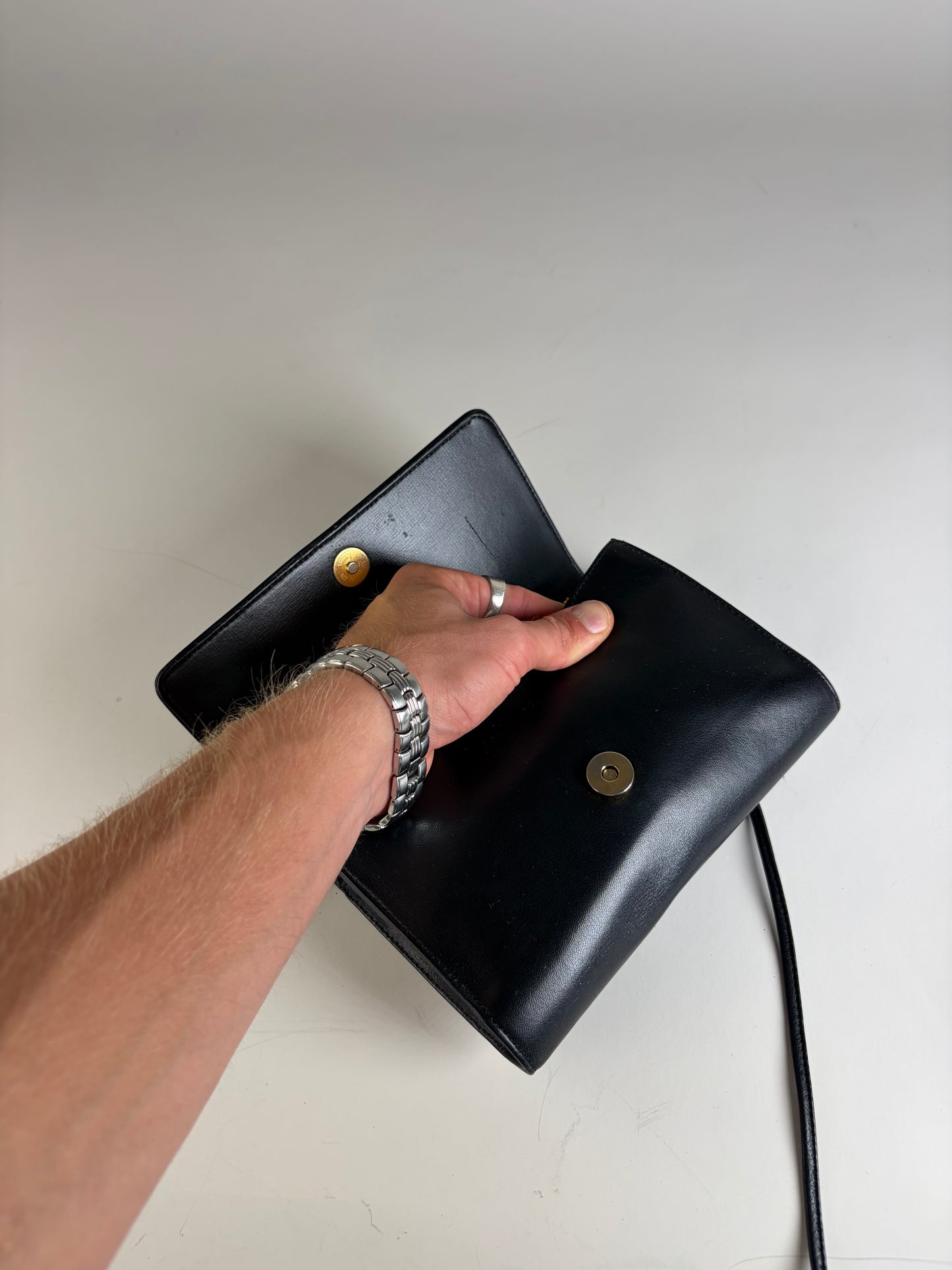 Vintage Givenchy Leather Shoulder Bag Black Gold