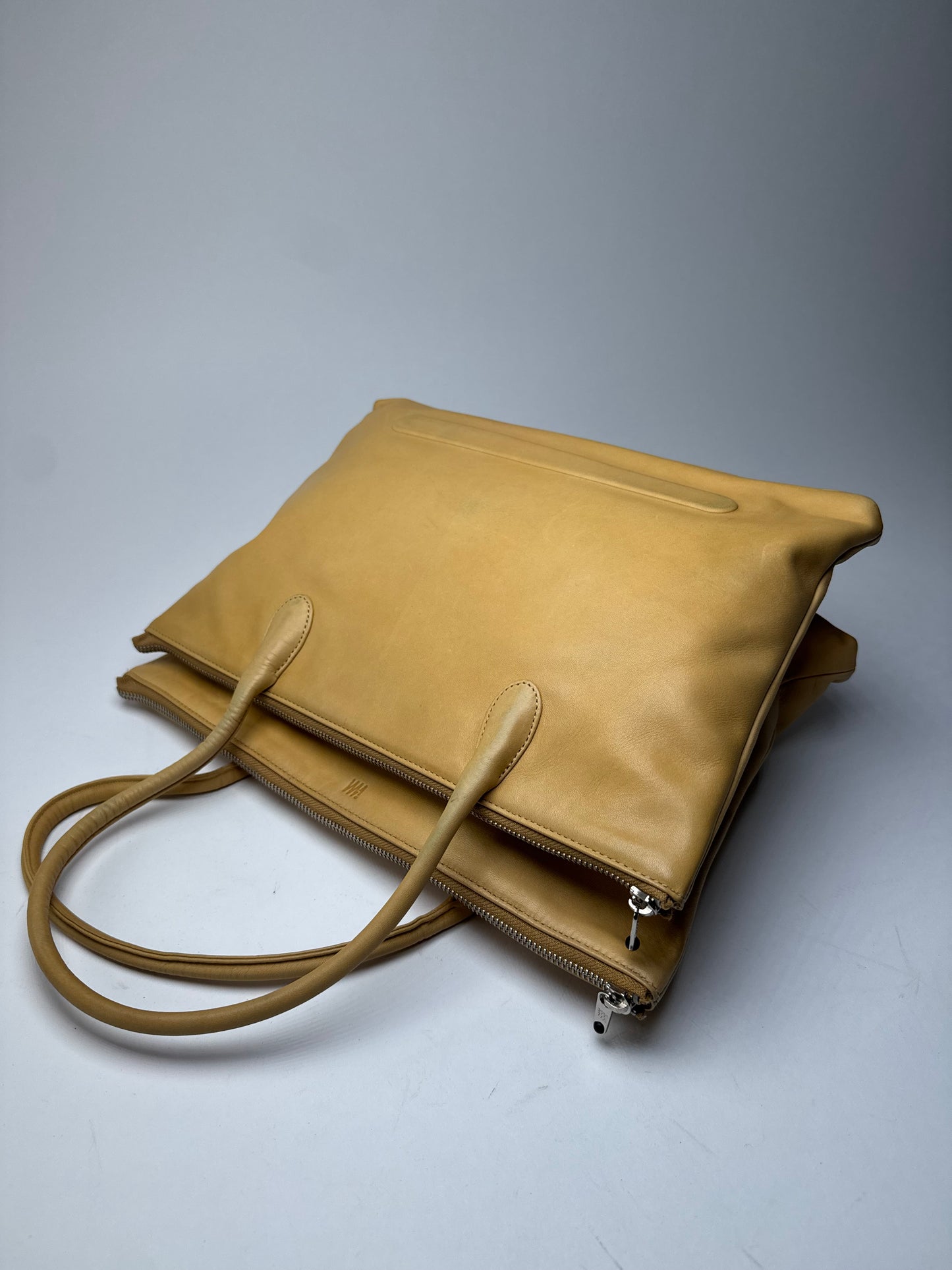 Vintage Issey Miyake Leather Handbag Yellow Beige