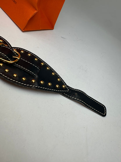Vintage Hermès Paris Leather Studded Cuff Accessory Black Gold