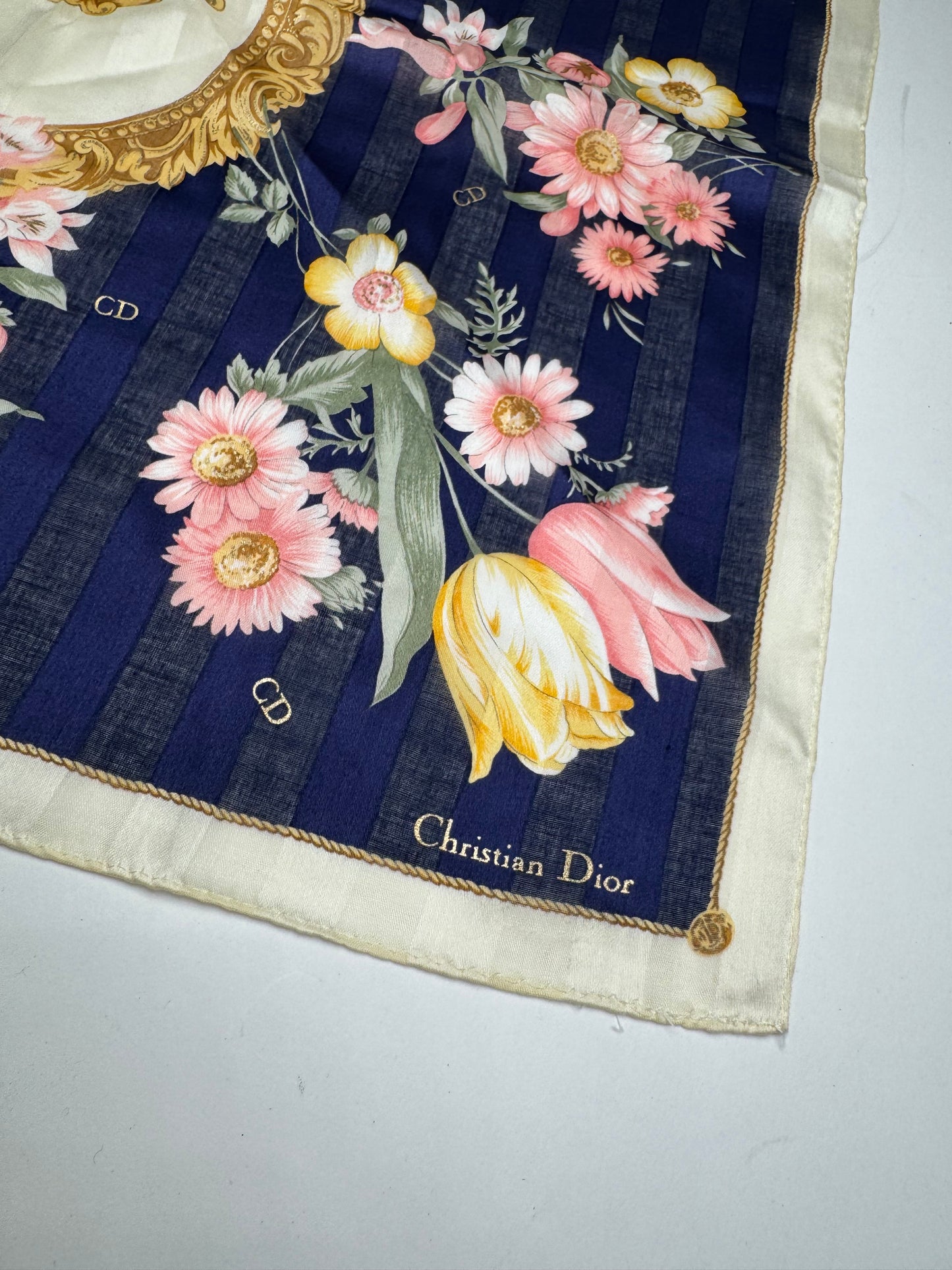 Vintage Dior Scarf Floral Navy