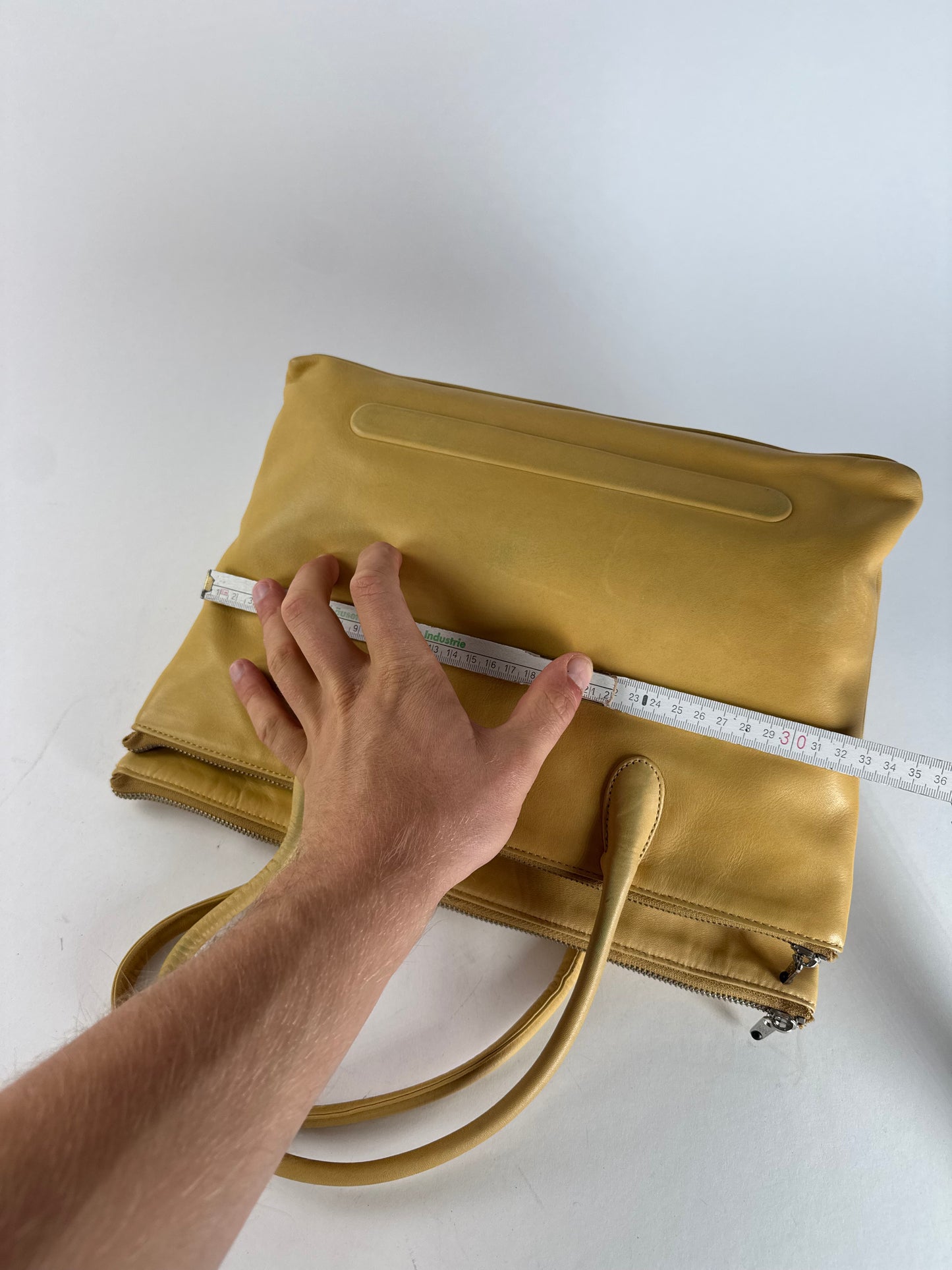 Vintage Issey Miyake Leather Handbag Yellow Beige