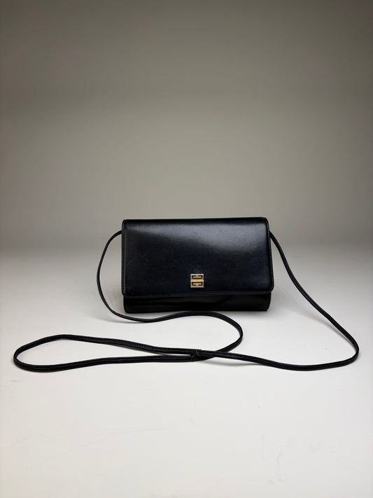 Vintage Givenchy Leather Shoulder Bag Black Gold