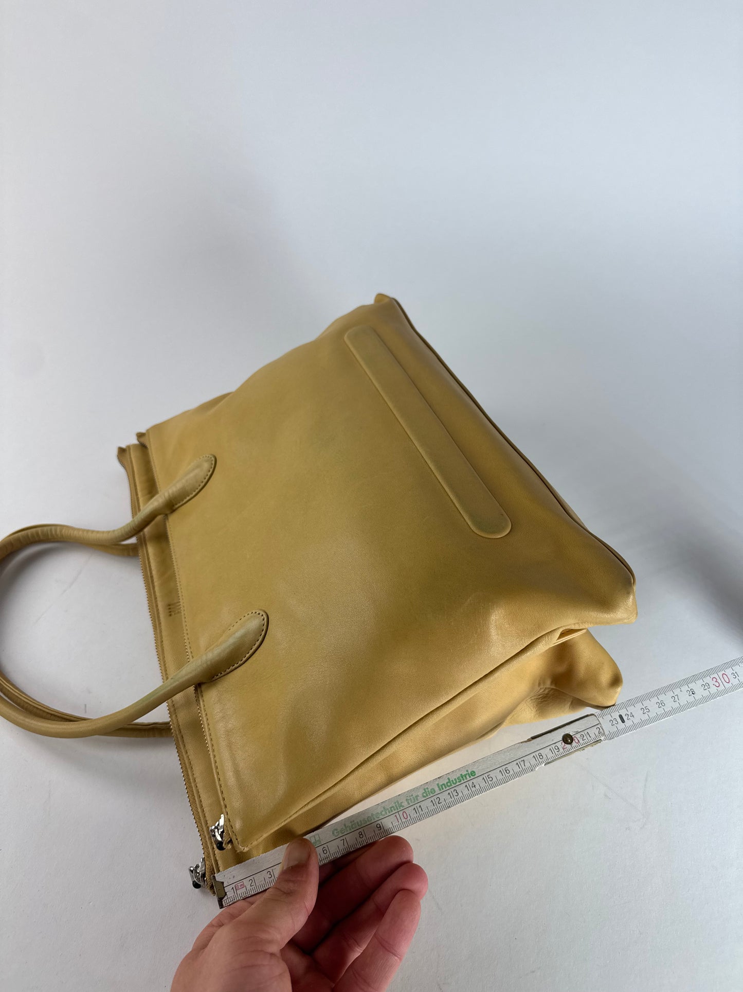 Vintage Issey Miyake Leather Handbag Yellow Beige