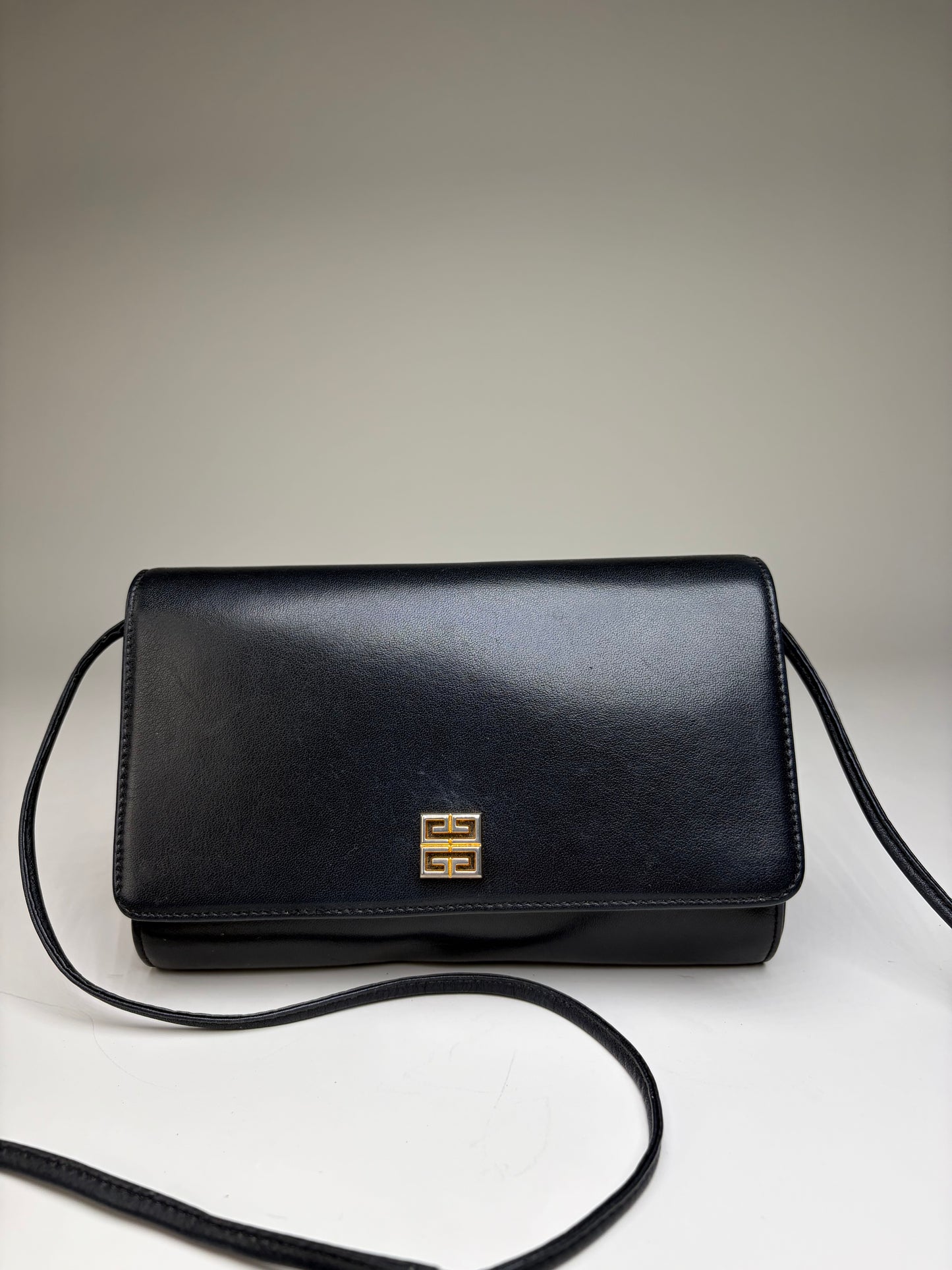 Vintage Givenchy Leather Shoulder Bag Black Gold