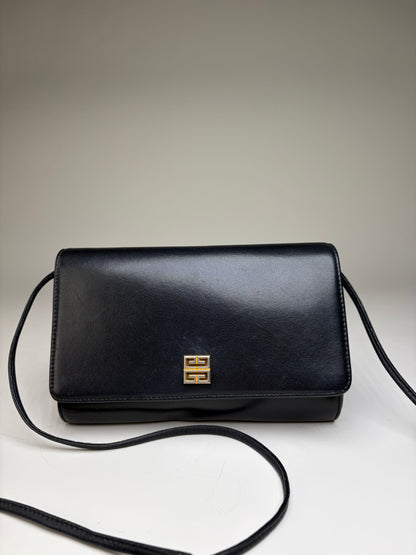 Vintage Givenchy Leather Shoulder Bag Black Gold
