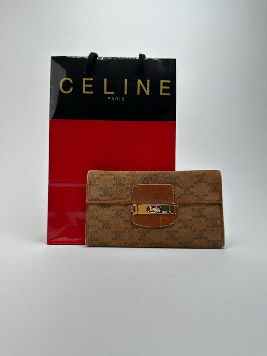Vintage Celine Paris Suede Leather Monogram wallet brown