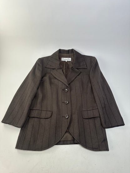 Vintage Dior Wool Blend Pinstripe Blazer Brown L