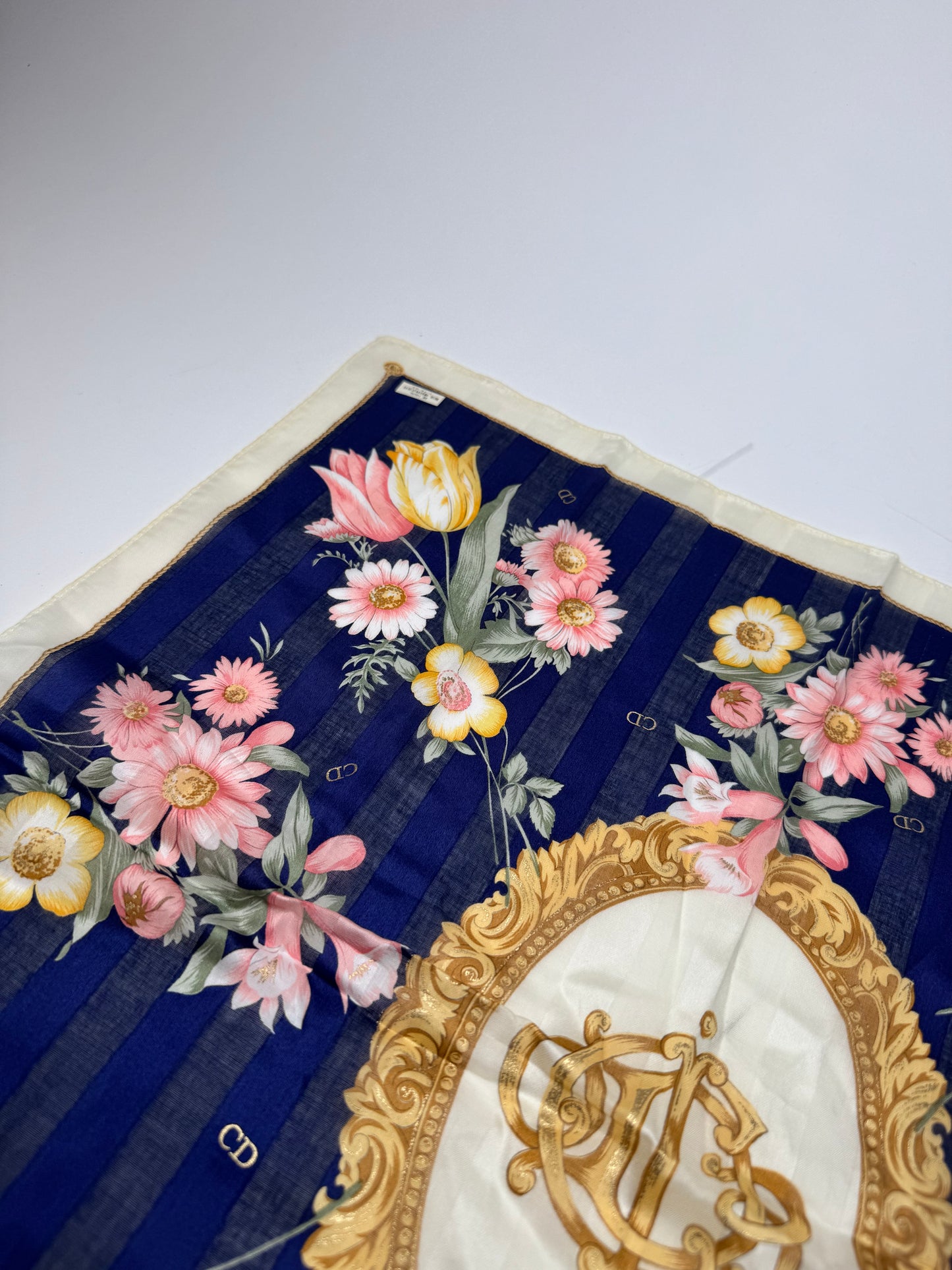 Vintage Dior Scarf Floral Navy