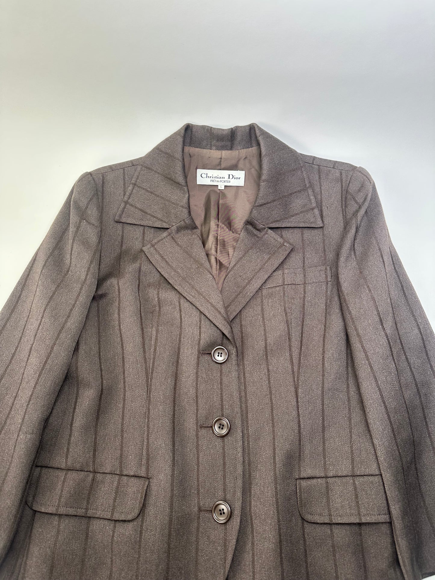 Vintage Dior Wool Blend Pinstripe Blazer Brown L