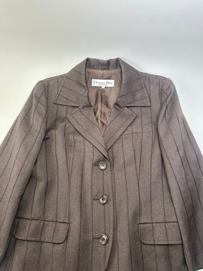 Vintage Dior Wool Blend Pinstripe Blazer Brown L