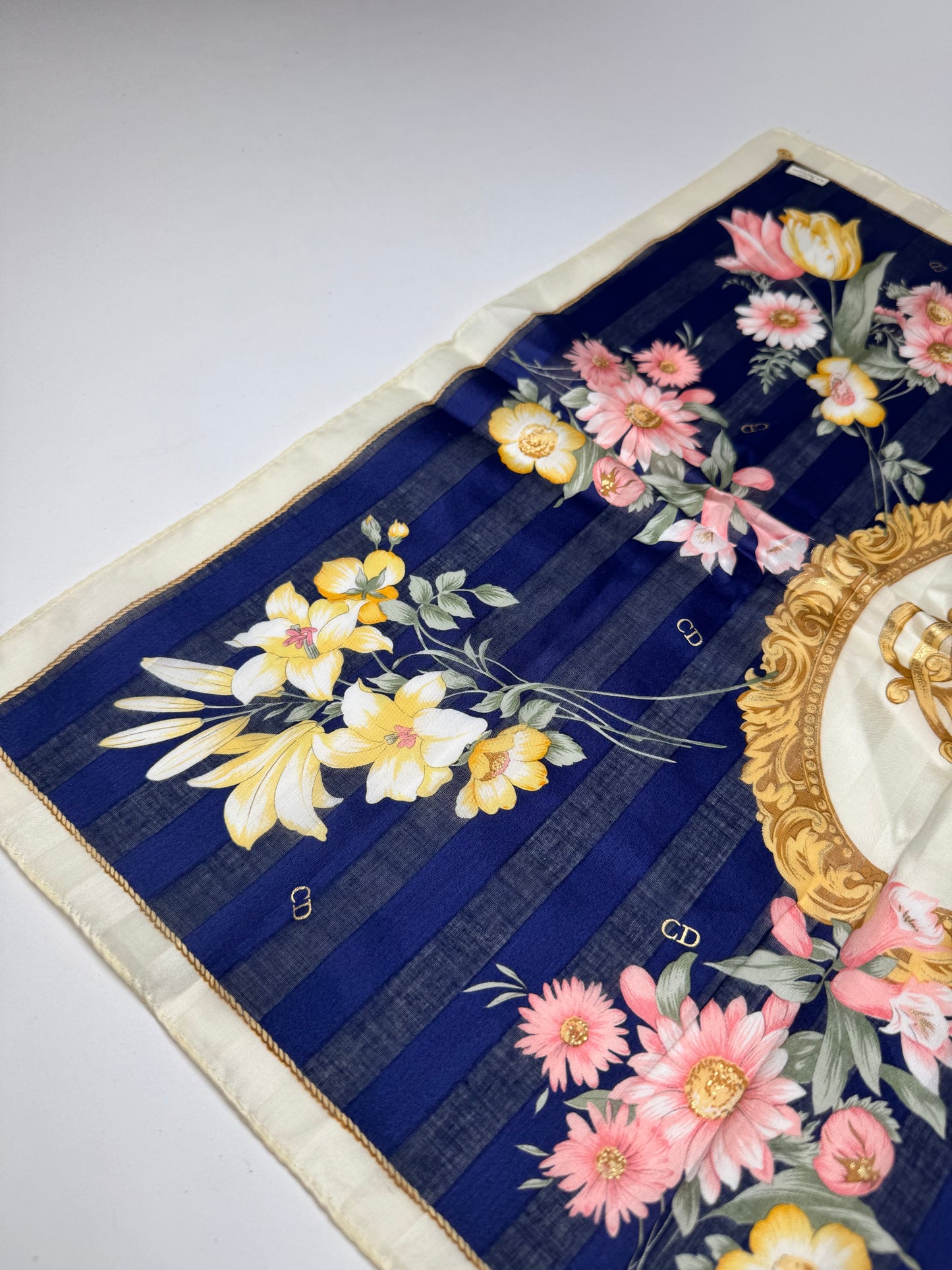 Vintage Dior Scarf Floral Navy