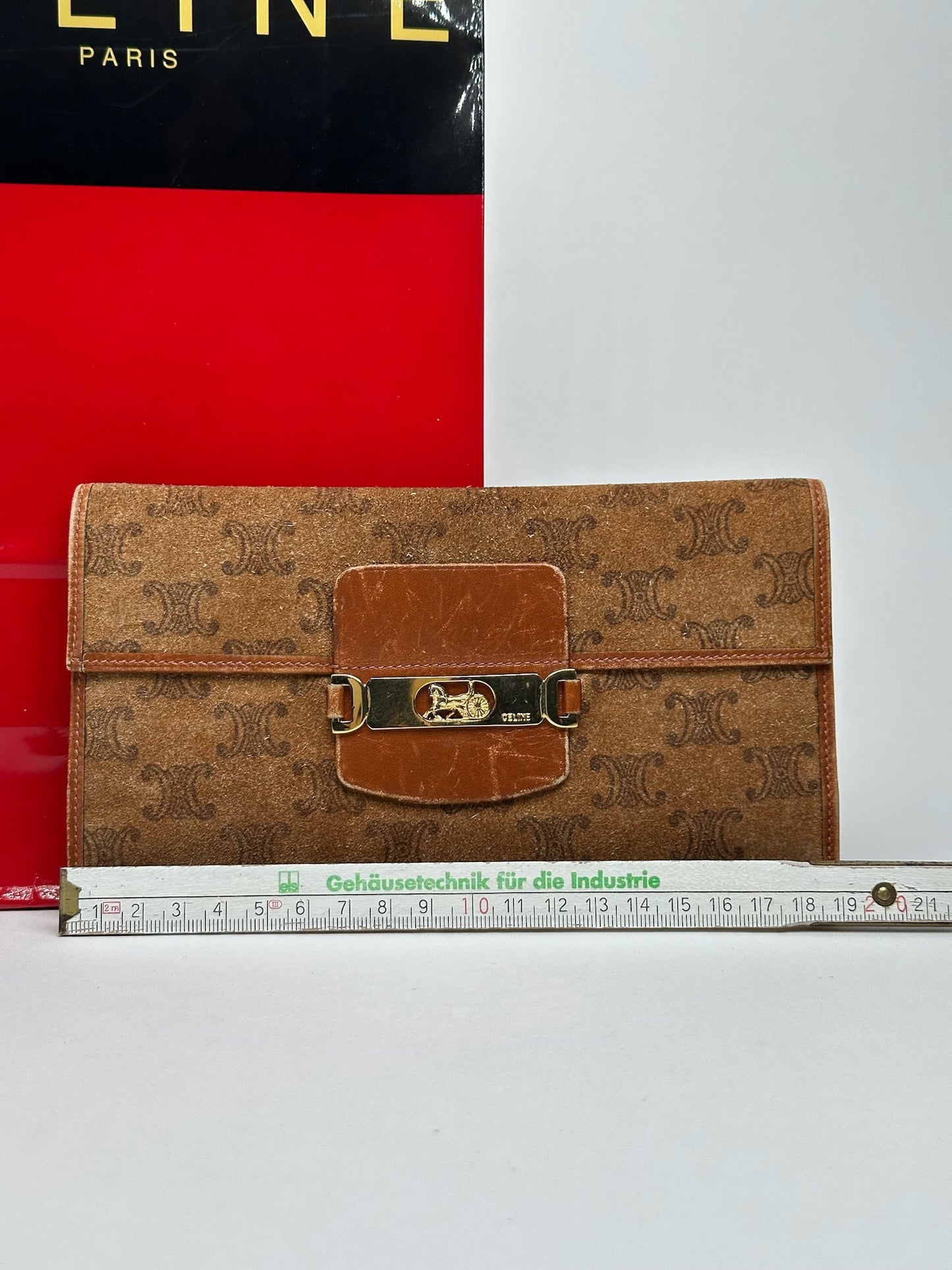 Vintage Celine Paris Suede Leather Monogram wallet brown