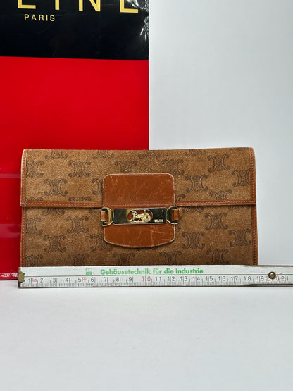 Vintage Celine Paris Suede Leather Monogram wallet brown