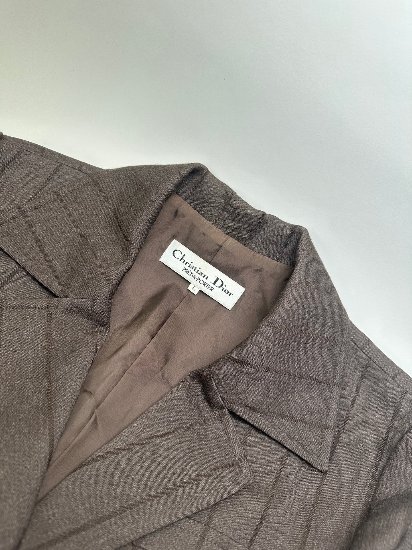 Vintage Dior Wool Blend Pinstripe Blazer Brown L
