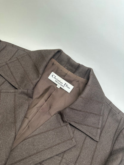 Vintage Dior Wool Blend Pinstripe Blazer Brown L