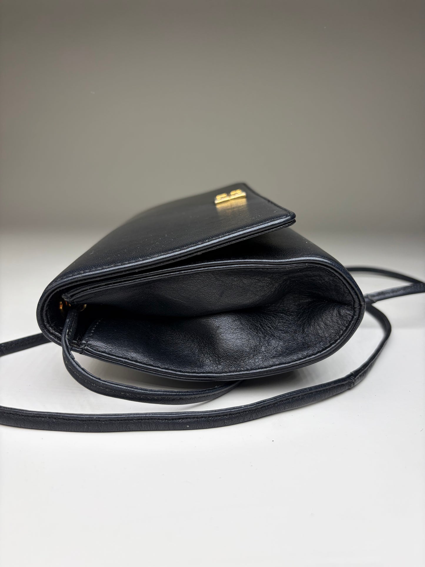 Vintage Givenchy Leather Shoulder Bag Black Gold