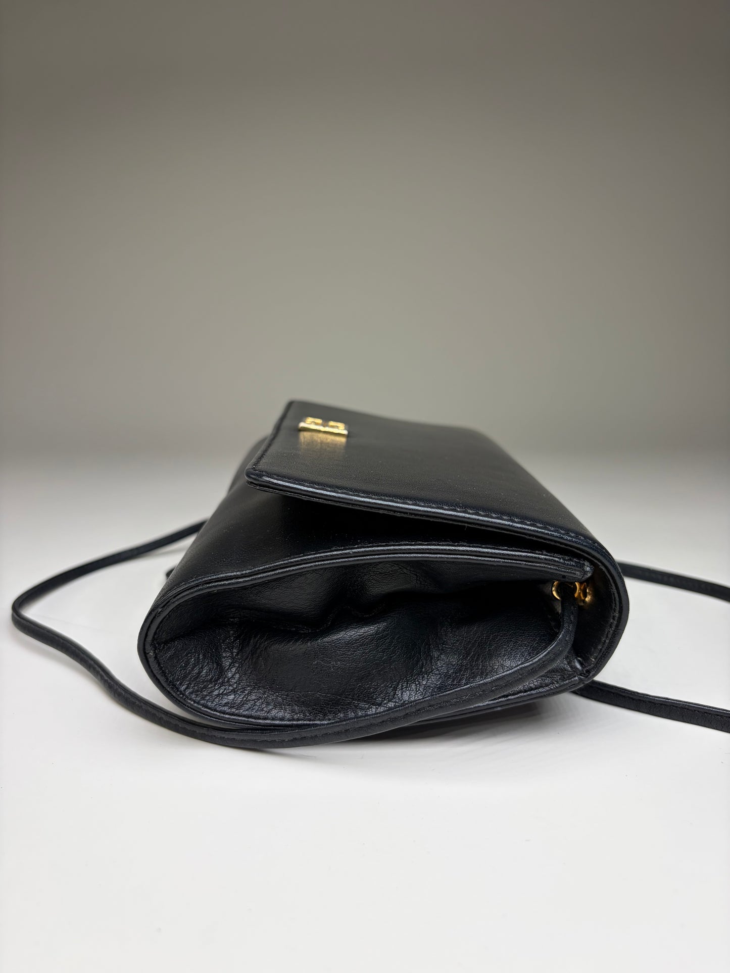 Vintage Givenchy Leather Shoulder Bag Black Gold