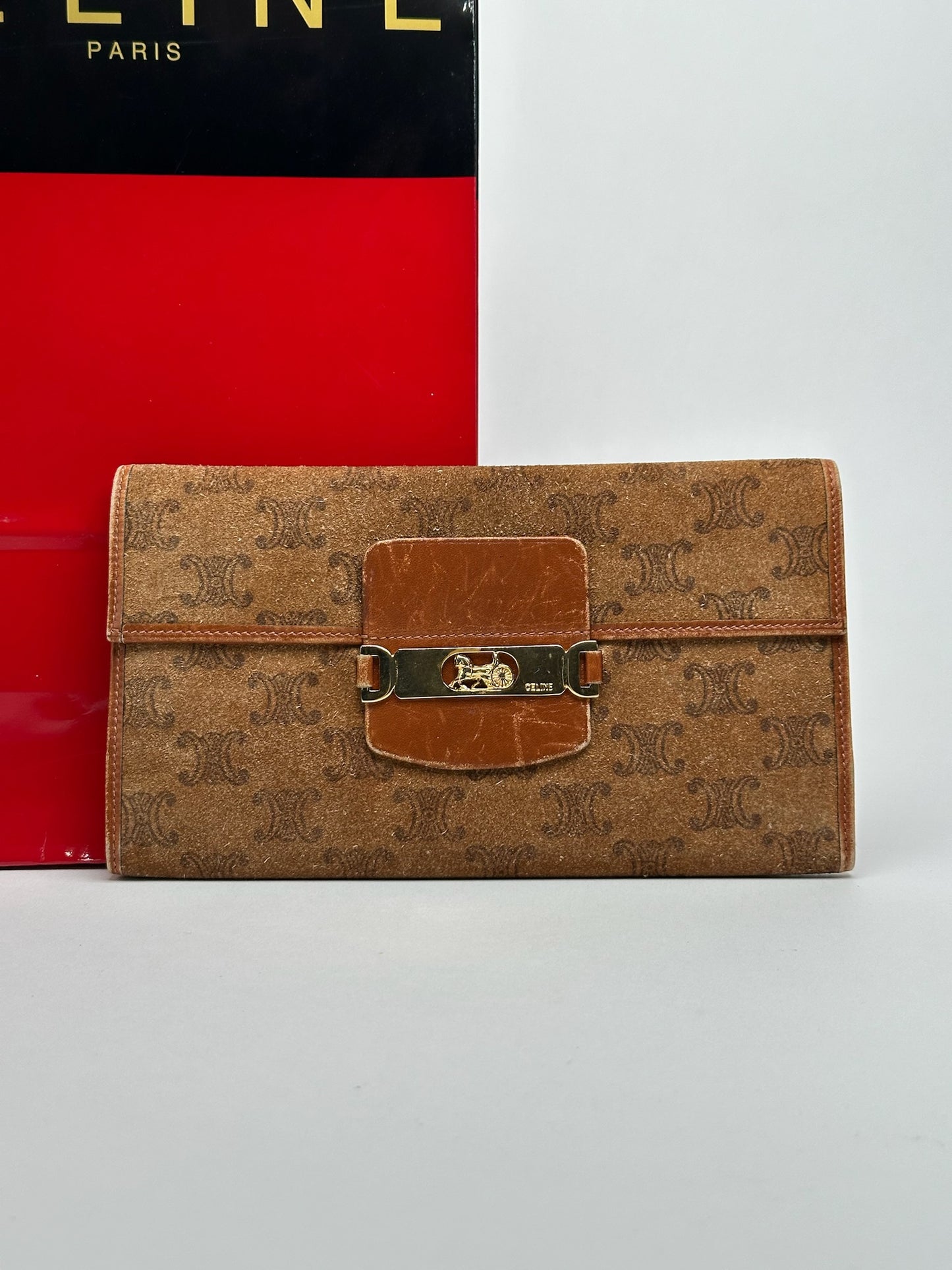 Vintage Celine Paris Suede Leather Monogram wallet brown