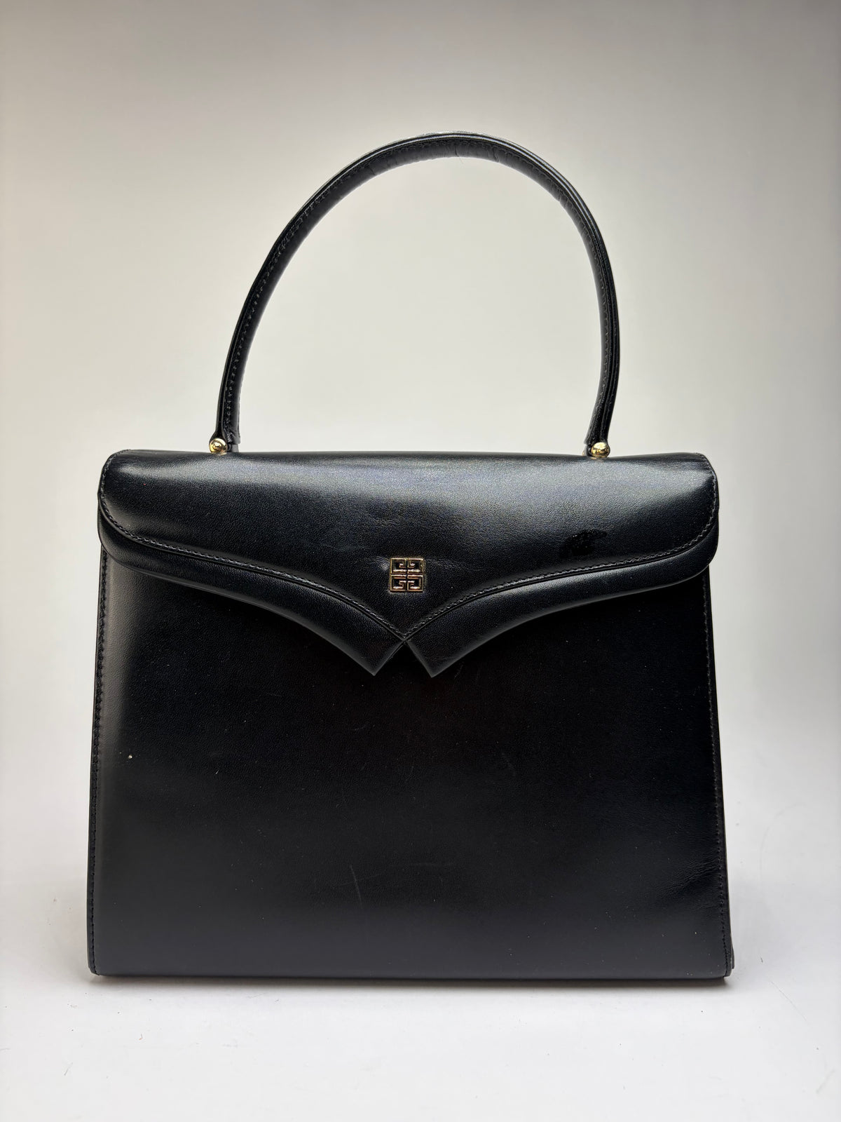 Vintage Givenchy Structured Leather Top-Handle Bag Late 1970s Black