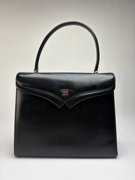 Vintage Givenchy Structured Leather Top-Handle Bag Late 1970s Black