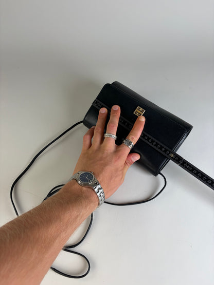 Vintage Givenchy Leather Shoulder Bag Black Gold