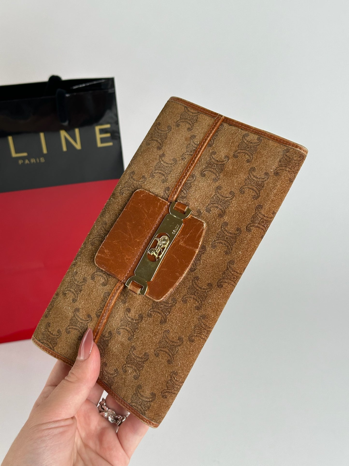 Vintage Celine Paris Suede Leather Monogram wallet brown
