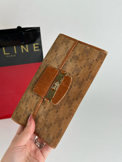 Vintage Celine Paris Suede Leather Monogram wallet brown