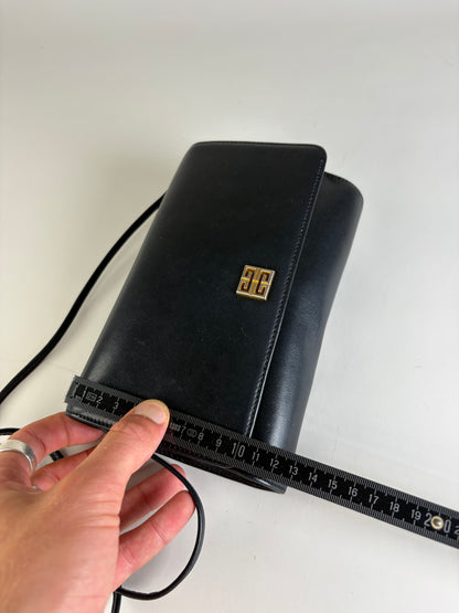Vintage Givenchy Leather Shoulder Bag Black Gold